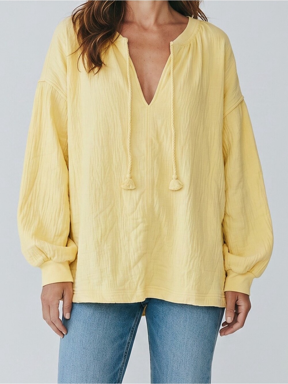 Aerie Easy Street Sweatshirt Butter Yellow Terry Cloth Textured